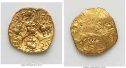 Western Chalukyas. Jayasimha II gold Pagoda ND (1015-1043) XF, Fr-267. 3.82gm. Four punches of stylized lion around central punch of lion with foreleg...