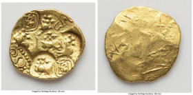 Western Chalukyas. Jayasimha II gold Pagoda ND (1015-1043) XF, Fr-267. 3.80gm. Four punches of stylized lion around central punch of lion with foreleg...