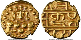 Nayakas of Chitradurga. Madakeri Nayaka gold Pagoda ND (1565-1779) UNC Details (Reverse Rim Filed) NGC, Fr-381. Obverse features Durga seated facing w...
