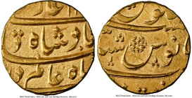 Mughal Empire. Shah Alam Bahadur gold Mohur ND (AH 1119-1124 / AD 1707-1712) MS64 NGC, Fr-818. A stunning amber-hued piece with an intricate floral de...
