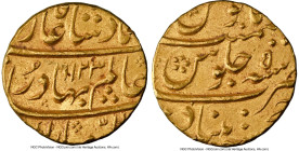 Mughal Empire. Shah Alam Bahadur gold Mohur AH 1123 Year 5 (1711/1712) AU Details (Obverse Scratched) NGC, Khujista Bunyad mint, KM356.7, Fr-820. Char...