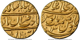 Mughal Empire. Muhammad Shah gold Mohur AH 1142 Year 13 (1729/1730) MS64 NGC, Shahjahanabad mint, KM439.4, Fr-832. A stunning near-Gem example of a po...