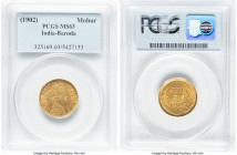Baroda. Sayaji Rao III gold Mohur ND (1902) MS63 PCGS, Baroda mint, KM-Y39. Fr-1037. An iconic type, this choice rarity is graced with sparkling tange...