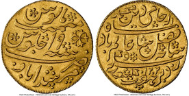 British India. Bengal Presidency gold Mohur AH 1202 Year 19 (1787/1788) UNC Details (Reverse Spot Removed) NGC, Calcutta mint, KM114. Oblique milling....