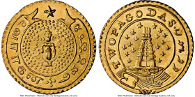 British India. Madras Presidency gold 2 Pagodas ND (1808-1815) MS66 NGC, KM358, Fr-1582. Temple flanked by 9 stars on either side. An ever-popular gol...