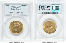 British India. Victoria gold Mohur 1841.-(m) AU58 PCGS, Madras mint, KM461.3, S&W-2.3. Continuous legend variety with "S" on truncation, Type B obvers...