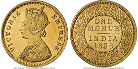 British India. Victoria gold Mohur 1888-(c) AU58 NGC, Calcutta mint, KM496, S&W-6.105. Type A2 Bust, Type I Reverse. A near-Choice specimen cloaked in...