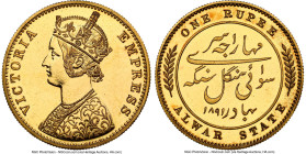 Alwar. Mangal Singh gold Proof Restrike Rupee 1891 PR63 NGC, Rajgarh mint, KM46a, S&W-6.124. 30mm. 20.56gm. Mintage of 4,000. Early Restrike issue. Ex...