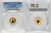 Elizabeth II gold "Battle of the Coral Sea" 15 Dollars (1/10 oz) 2014-P MS69 PCGS, Perth mint. HID09801242017 © 2025 Heritage Auctions | All Rights Re...