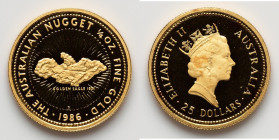 Elizabeth II gold Proof "Nugget - Golden Eagle" 25 Dollars (1/4 oz) 1986-P UNC, Perth mint, KM90. HID09801242017 © 2025 Heritage Auctions | All Rights...