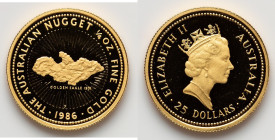 Elizabeth II gold Proof "Nugget - Golden Eagle" 25 Dollars (1/4 oz) 1986-P UNC, Perth mint, KM90. HID09801242017 © 2025 Heritage Auctions | All Rights...