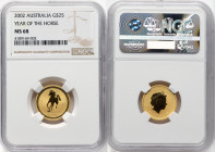 Elizabeth II gold "Year of the Horse" 25 Dollars (1/4 oz) 2002-P MS68 NGC, Perth mint, KM585. HID09801242017 © 2025 Heritage Auctions | All Rights Res...
