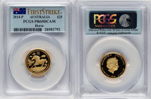 Elizabeth II gold Proof "Year of the Horse" 25 Dollars (1/4 oz) 2014-P PR69 Deep Cameo PCGS, Perth mint, KM2103. Lunar Series. First Strike. HID098012...