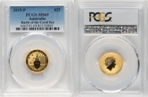 Elizabeth II gold "Battle of the Coral Sea" 25 Dollars (1/4 oz) 2015-P MS69 PCGS, Perth mint. HID09801242017 © 2025 Heritage Auctions | All Rights Res...