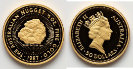 Elizabeth II gold Proof "Australian Nugget - Bobby Dazzler 1899" 50 Dollars (1/2 oz) 1987-P UNC, Perth mint, KM97. HID09801242017 © 2025 Heritage Auct...