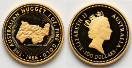 Elizabeth II gold Proof "Australian Nugget - Welcome Stranger 1869" 100 Dollars (1 oz) 1986-P UNC, Perth mint, KM92. HID09801242017 © 2025 Heritage Au...