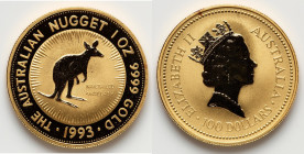 Elizabeth II gold "Nail-Tailed Wallaby" 100 Dollars (1 oz) 1993 UNC, KM393. HID09801242017 © 2025 Heritage Auctions | All Rights Reserved www.HA.com/T...