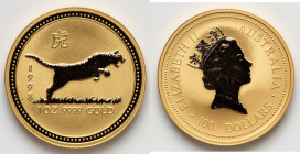 Elizabeth II gold "Year of the Tiger" 100 Dollars (1 oz) 1998 UNC, Perth mint, KM508. Lunar Series I. HID09801242017 © 2025 Heritage Auctions | All Ri...