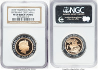 Elizabeth II bi-metallic gold & silver Proof "Perth Mint Centennial Sovereign" 100 Dollars 1999-P PR69 Ultra Cameo NGC, Perth mint, KM474. .916 gold p...