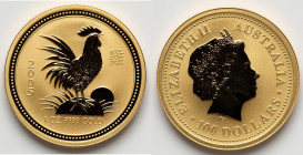 Elizabeth II gold "Year of the Rooster" 100 Dollars (1 oz) 2005 UNC, Perth mint, KM796. Lunar Series I. HID09801242017 © 2025 Heritage Auctions | All ...
