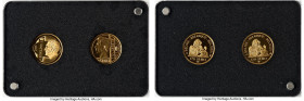 Albert II Pair of Uncertified gold Proof "Belgian Royal Dynasty Anniversary" 12-1/2 Euros UNC, 1) "Leopold I" 2006. 1.25gm, 14mm. 2) "Albert I" 2008. ...