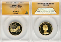 Elizabeth II gold Proof "National Anthem" 100 Dollars (1/2 oz) 1981 PR67 Deep Cameo ANACS, Royal Canadian mint, KM131, Fr-12. HID09801242017 © 2025 He...