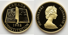 Elizabeth II gold Proof "New Constitution" 100 Dollars (1/2 oz) 1982 UNC, Royal Canadian mint, KM137. HID09801242017 © 2025 Heritage Auctions | All Ri...