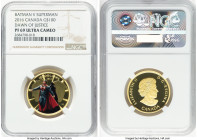 Elizabeth II gold Colorized Proof "Dawn of Justice" 100 Dollars 2016 PR69 Ultra Cameo NGC, Royal Canadian Mint, KM2138. Mintage: 3,000. Batman vs Supe...