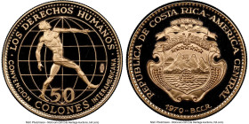 Republic gold Proof "Inter-American Human Rights Convention" 50 Colones 1970 PR69 Ultra Cameo NGC, KM195.1. Issued by Central Bank of Costa Rica. HID0...