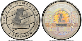 Lealana nickel-plated brass Loaded (Unredeemed) 1 Litecoin (LTC) 2013 MS66 NGC, Ahonen-pg 199. Mintage: 2,960. Type PF. 30mm. Black Address. Serialize...