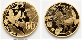 Republic gold Proof "End of the War" 50 Euros (1/4 oz) 2018 UNC, Paris mint, KM-Unl. Mintage: 600. 7.78gm, 22mm. Centenary of the First World War seri...