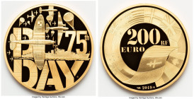Republic gold proof "D-Day 75th Anniversary" 200 Euros (1 oz) 2019 UNC, Paris mint, KM-Unl. Mintage: 99. 31.104gm, 37mm. Accompanied by original case ...