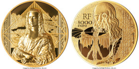 Republic gold Proof "Mona Lisa - Leonardo da Vinci" 5000 Euros (1 Kilo) 2019 UNC, Paris mint, KM-Unl. 1000gm. 100mm. Numbered 19/19. With mere mintage...