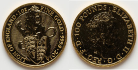 Elizabeth II gold "Lion of England" 100 Pounds (1 oz) 2016 UNC, S-QBBGC1. The Queen's Beasts series. HID09801242017 © 2025 Heritage Auctions | All Rig...