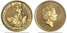 Elizabeth II gold "Britannia - 30th Anniversary Privy" 100 Pounds (1 oz) 2017 MS69 PCGS, S-BGF18C. 30th Anniversary Privy in celebration of the first ...