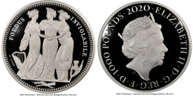 Elizabeth II silver Proof "Three Graces" 1000 Pounds (2 Kilos) 2020 PR69 Ultra Cameo NGC, KM-Unl. Mintage: 50. 150mm. The Great Engravers series. Firs...