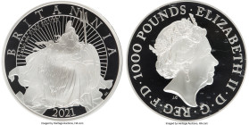 Elizabeth II silver Proof "Britannia with Lion" 1000 Pounds (2 Kilo) 2021 PR70 Ultra Cameo NGC, S-BSN1. Limited Edition Presentation Mintage: 110. Fir...