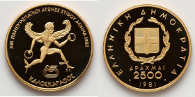Republic gold Proof "Pan-European Games" 2500 Drachmai 1981 UNC, KM128. HID09801242017 © 2025 Heritage Auctions | All Rights Reserved www.HA.com/Texas...