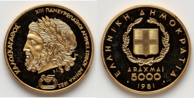 Republic gold Proof "Pan-European Games - Athens" 5000 Drachmai 1981 UNC, KM129. HID09801242017 © 2025 Heritage Auctions | All Rights Reserved www.HA....