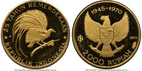 Republic gold Proof "25th Anniversary of Independence - Great Bird of Paradise" 2000 Rupiah 1970 PR64 Ultra Cameo NGC, KM28. HID09801242017 © 2025 Her...