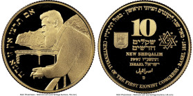 Republic gold Proof "First Zionist Congress Centennial" 10 New Sheqalim JE 5757 (1997)-(u) PR70 Ultra Cameo NGC, Utrecht mint, KM302. HID09801242017 ©...