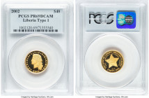 Republic gold Proof "Flowing Hair" 40 Dollars (1/4 oz) 2002 PR69 Deep Cameo PCGS, KM-Unl, Fr-105. Type 1. Mintage: 410. Reproduction of the flowing ha...