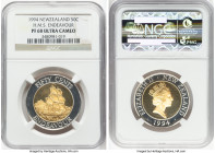 Elizabeth II bimetallic copper-nickel & aluminum-bronze "H.M.S. Endeavour" 50 Cents 1994 PR68 Ultra Cameo NGC, KM90. Outer Ring: copper-nickel, Inner ...