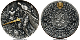 Elizabeth II silver "Arthur Pendragon" 5 Dollars (2 oz) 2021-MW MS70 Antiqued NGC, Warsaw mint, KM-Unl. Mintage: 500. Camelot series. First Releases. ...