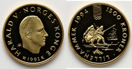 Harald V gold Proof "1994 Winter Olympics - Birkebeiner" 1500 Kroner 1992 UNC, Norwegian mint, KM442. HID09801242017 © 2025 Heritage Auctions | All Ri...