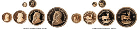 Republic 6-Piece Uncertified gold Proof Krugerrand Set 2019 UNC, 1) Krugerrand (33.93gm, 32.08mm) 2) 1/2 Krugerrand (16.97gm, 27mm) 3) 1/4 Krugerrand ...