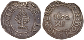 1652 Pine Tree Shilling. Large planchet, pellets at trunk. PCGS EF40