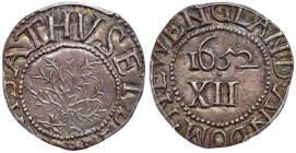 1652 Oak Tree Shilling, IN at bottom. PCGS AU