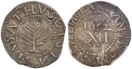 1652 Massachusetts Pine Tree Shilling Noe-6 Rarity-6 Large Planchet. (69.1 grs). PCGS XF