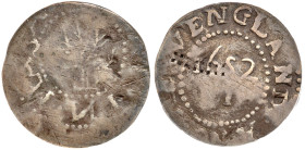 1652 Massachusetts Oak Tree Sixpence IN on Obverse Noe-22 Rarity-5. (2.12 gr)